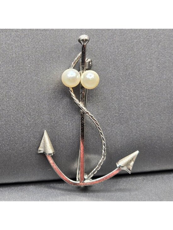 De Curtis DCE Jewelry - Vintage De Curtis DCE Sterling Silver Pearl Anchor Brooch Nautical 1.75" Pin